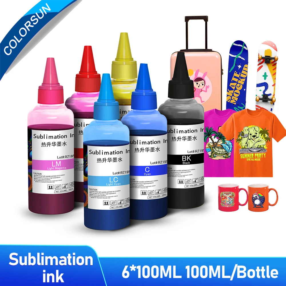 Colorsun 100ML*6 Sublimation Ink For Epson DX5 DX6 DX7 XP600 L805 L1800 4720 i3200 Printhead 6 Colors Sublimation InK