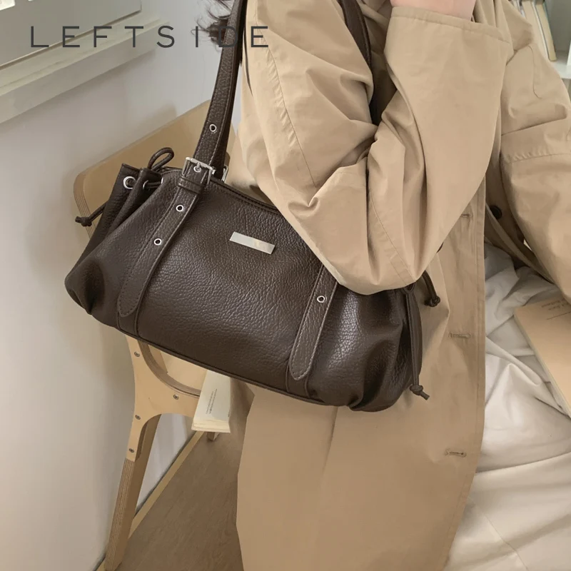 

LEFTSIDE Vintage Trend Small Leather Solid Color Shoulder Bag for Women Tote Casual Handbags and Purses to Match Trench Coat​