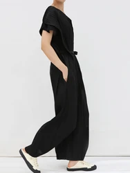 Miyake Pleated Jumpsuit Casual Wide Leg Pants Women Fall Clothing Loose Loose Summer 2023 Black Bandage Jumpsuit