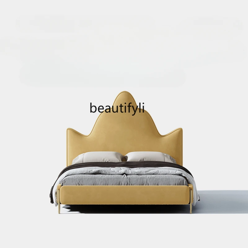 Modern Simple Crown Flannel Fabric Bed Girl Light Luxury Cartoon Girl Bedroom Princess Bed