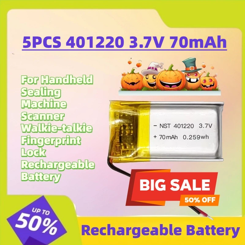

5PCS 401220 3.7V 70mAh Li-Po Battery for Handheld Sealing Machine Scanner Walkie-talkie Fingerprint Lock Rechargeable Battery