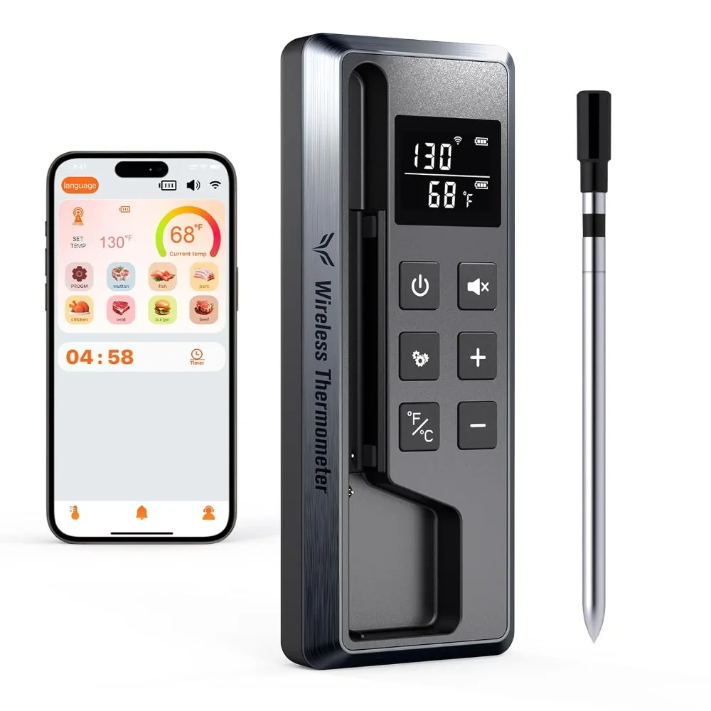Best - Meat Thermometer Digital Wireless, 800FT Long Range Bluetooth Cooking Thermometer, Food Thermometer for Remote