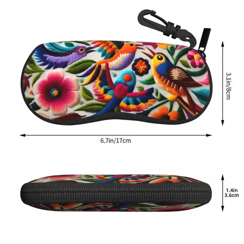 Imagen 2 del producto Estuche para gafas personalizado mexicano Otomi Art Birds Flowers, estuche de goma Unisex para gafas, caja protectora para gafas de sol de neopreno suave