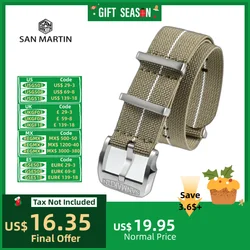 San Martin Elastic 20mm Watch Strap Premium Nylon Watchband Self-Made Logo Buckle Solid Loops Sports High Quality Durable BD0004