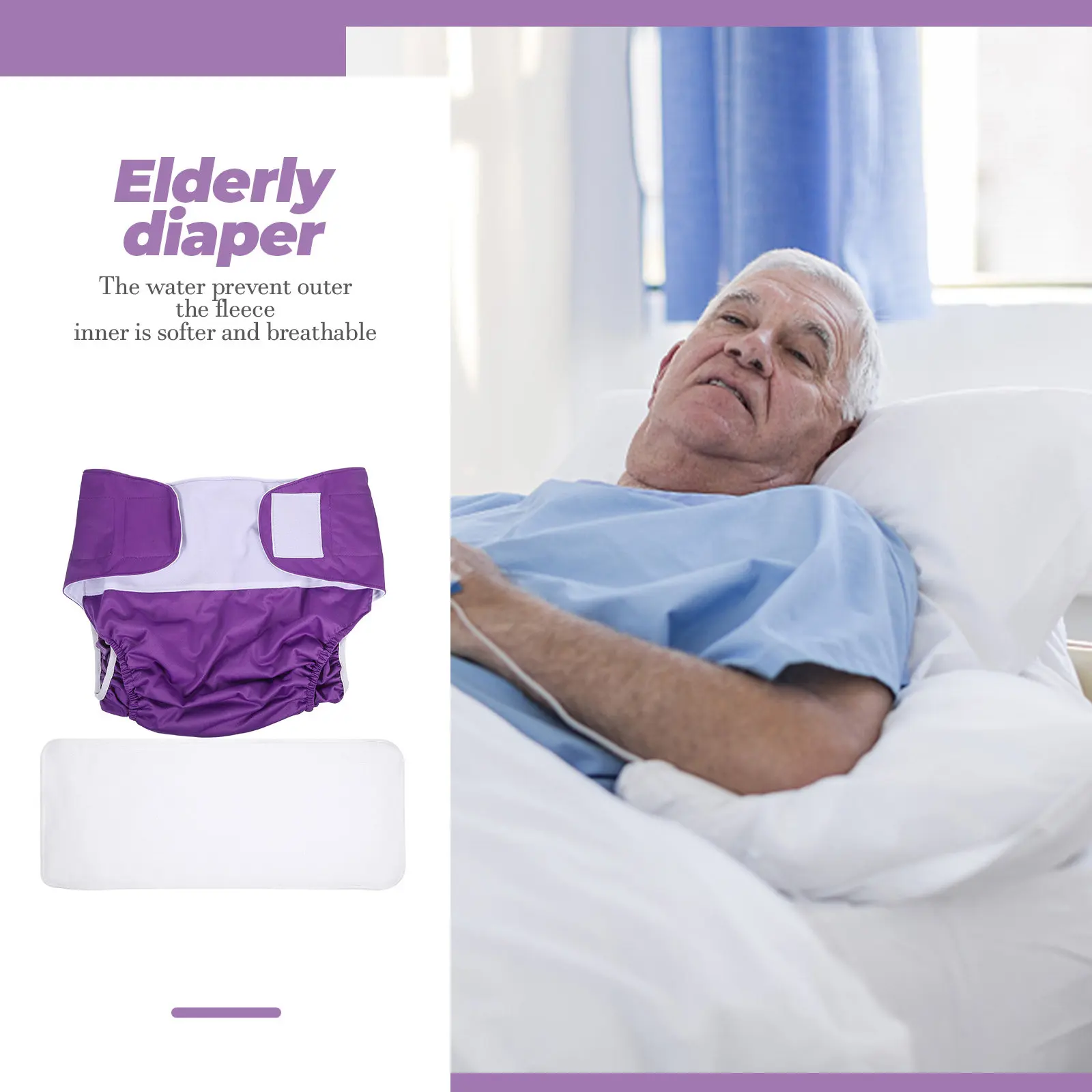 1Set Leakproof Adult Diaper Reusable Urinal Pant with Adjustable Snap Buttons Breathable Elderly Incontinence Diaper for Home