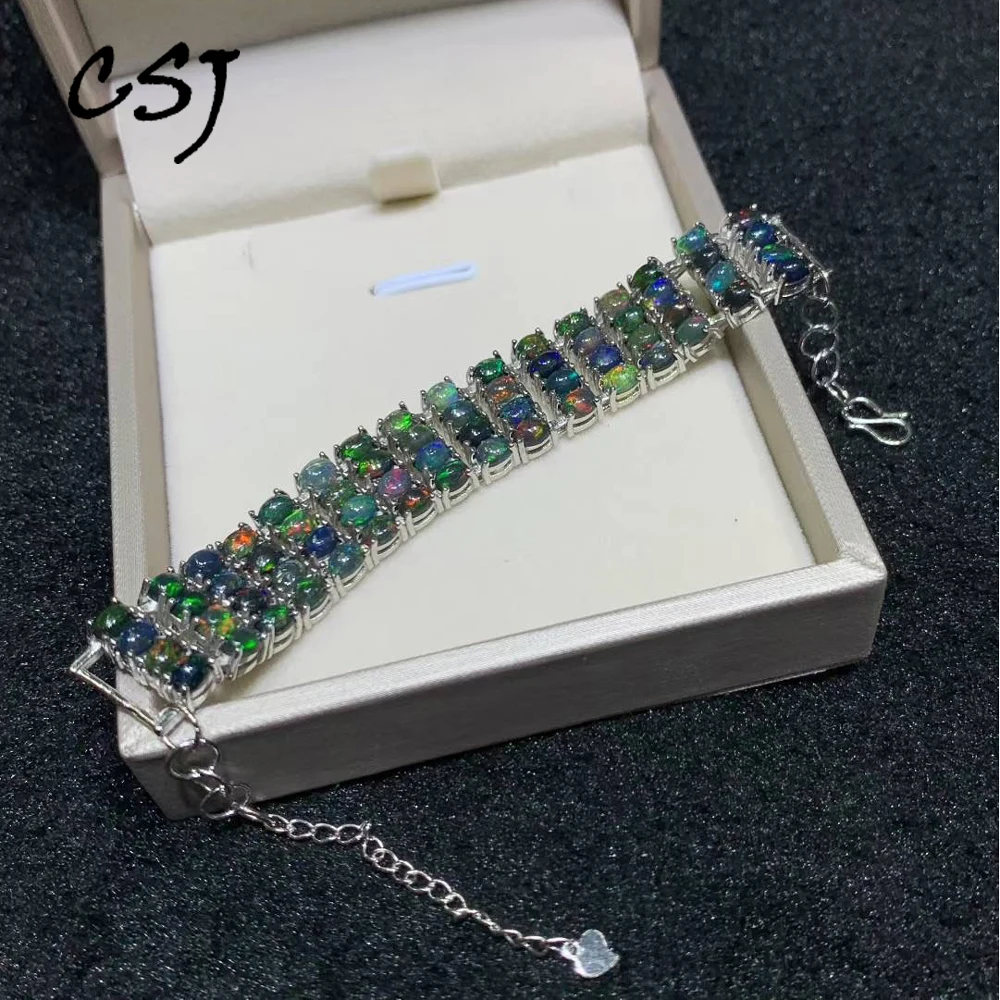 Luxury Natural Opal Multi Row Bracelet 925 Silver Good Quality Ethiopian Blacke Opal Gemstone 3*4mm for Women Party Jewelry Gift view 6