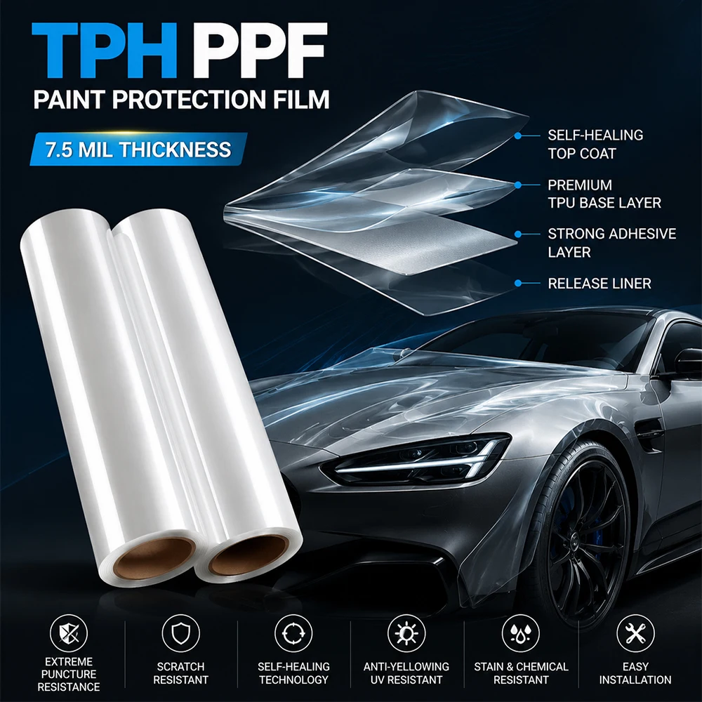 7,5 Mil Dicke, transparente TPH-PPF-Folie zum Schutz der Autolackierung, unsichtbare Schutzfolie für Autos, selbstheilend, vergilbungsbeständig, kratzfest, dehnbar, zum Schutz der Autolackierung, als