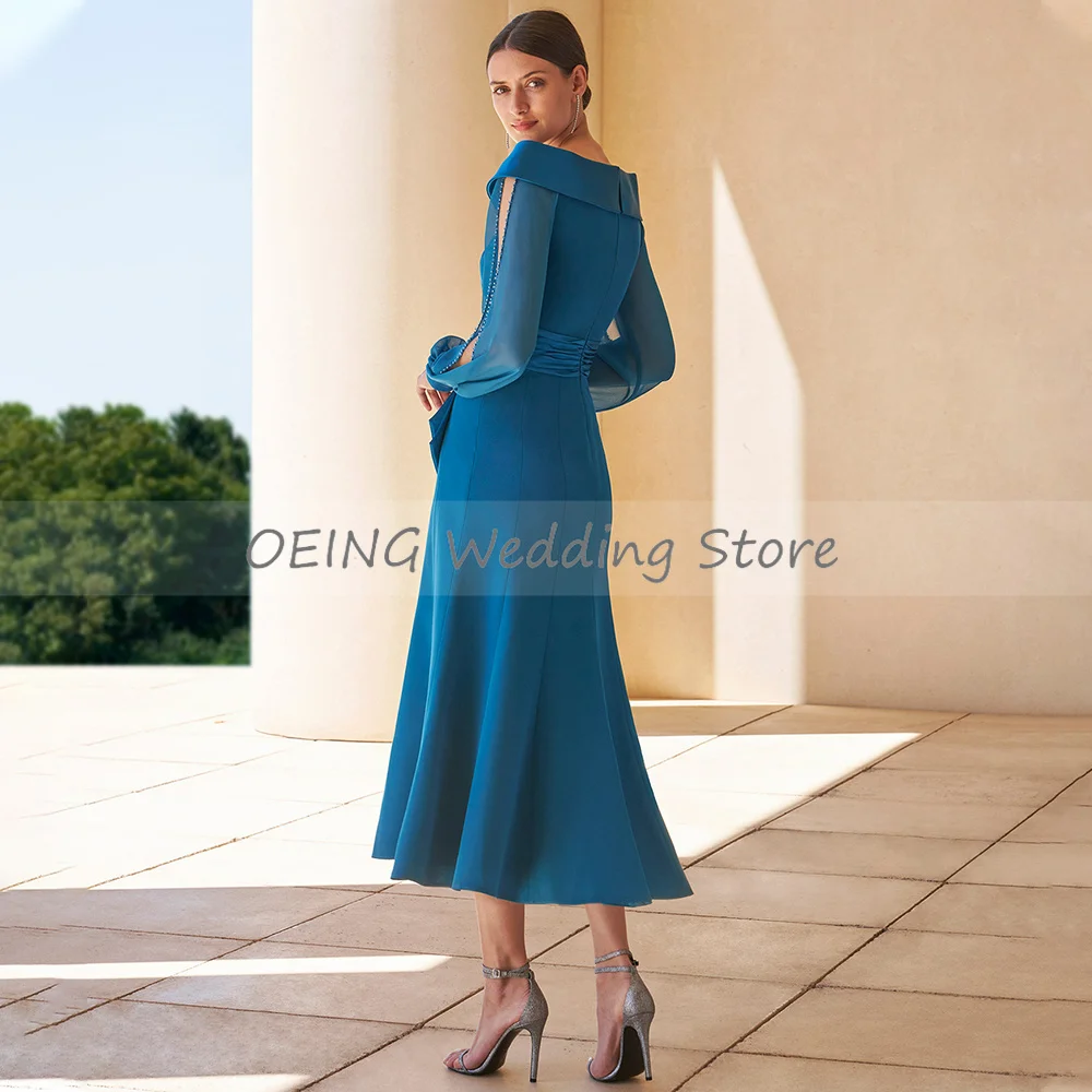 Royal Blue Mother of the Bride Dress for Weddings V Neck Long Sleeves Wedding Guest Gowns Off the Shoulder Mermaid Evening Dress