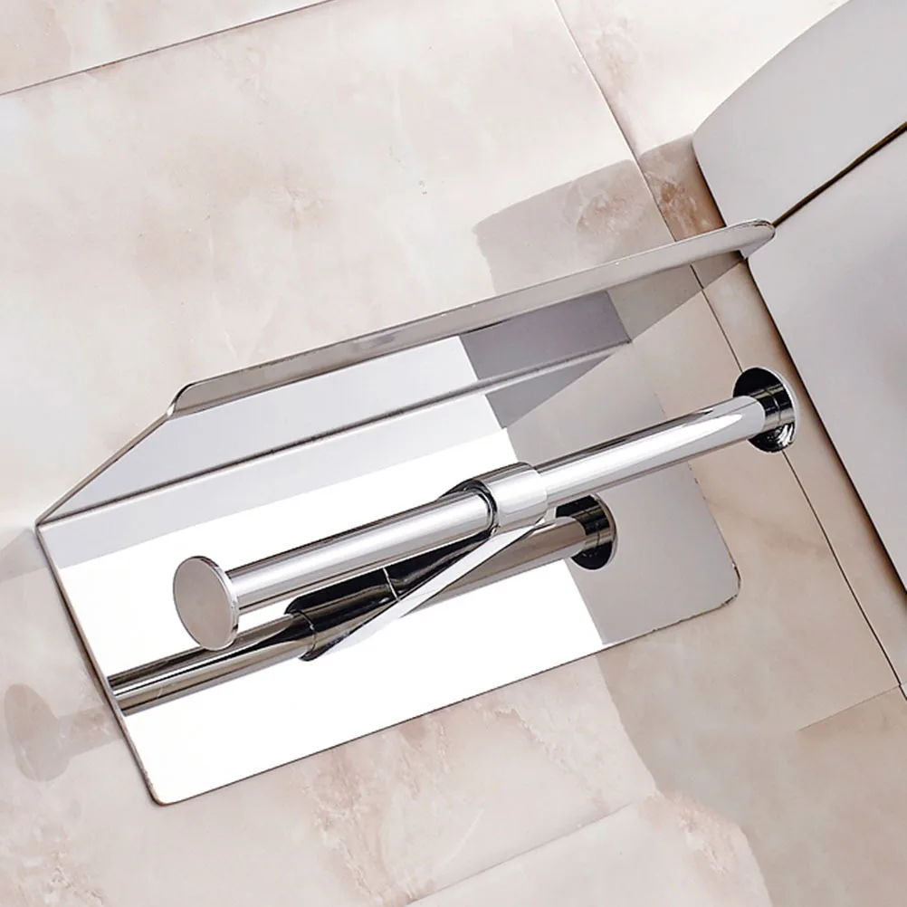 

Stainless Steel Double Toilet Paper Holder Wall Mount Tissue Roll Dispenser Phone Storage Rack Bathroom Home Office Hotel