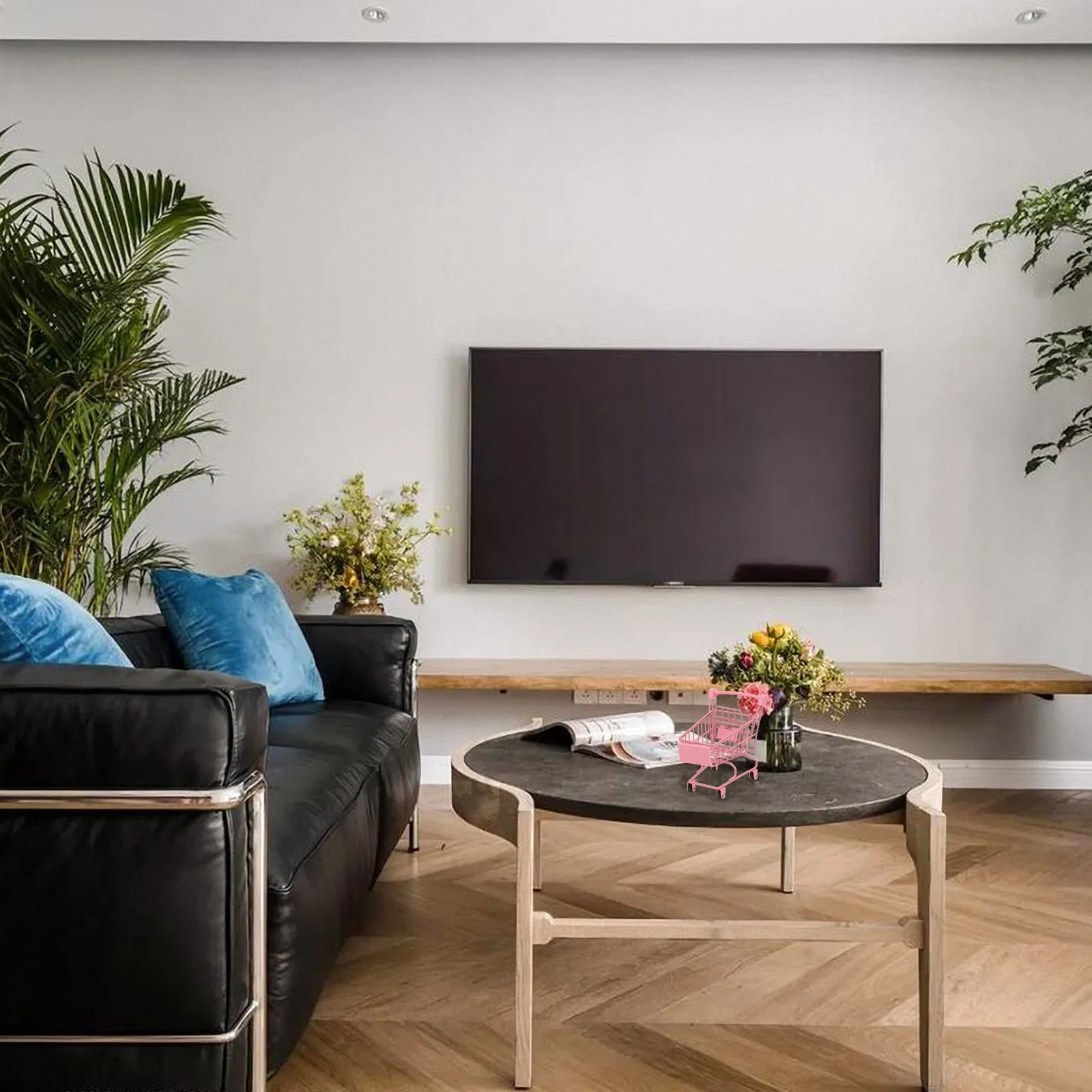 

1Pcs Mini Shopping Cart Functional Decor Trolly with Movable Wheels Small Storage Basket for Office Desk Home Use Style