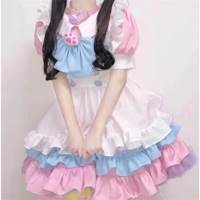 New Super Cute Pink and Blue Maid Costume Cosplay Daily Cute Lolita Women's Lolita Suit Dress Pink Lolita Dress