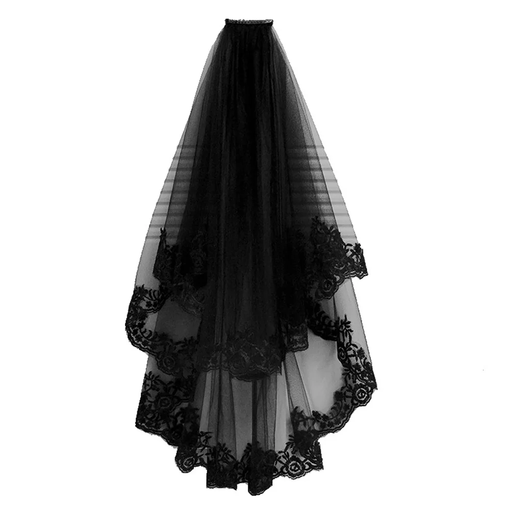 Short Black Veil Long Wedding Comb Women Halloween Ghost Bride Goth Clothes