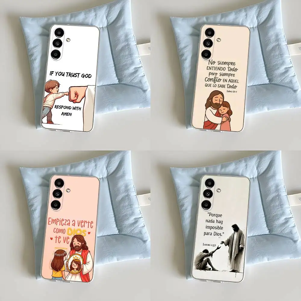 

Jesus Bible Verse Spanish Phone Case For Samsung S24,30,21,22,23,20 FE,lite,PIus,Ultra,5G,Note,9,10 Transparent Cover