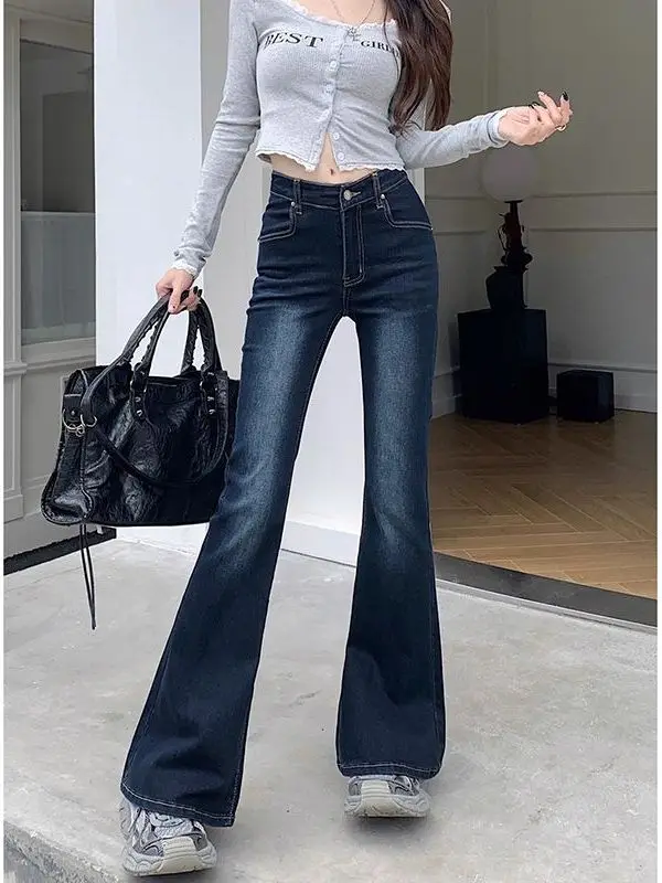

High Waist Bell Bot Denim Jeans Women's Slim Fit Waed Blue Jeans Autumn Winter New Sle Ins Wind Long Pants