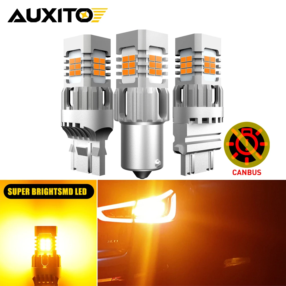 AUXITO 2Pcs No Hyper Flash 1156 BA15S P21W T20 7440 W21W T25 3157 LED Bulb Turn Signal Light Lamp Amber Yellow Canbus Error Free