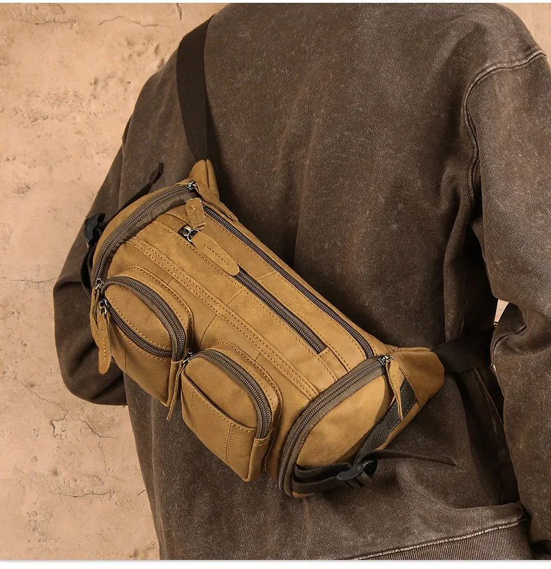 

Multifunctional men's outdoor real leather chest bag multi-pocket high-capacity high-grade shoulder backpack crossbody bag