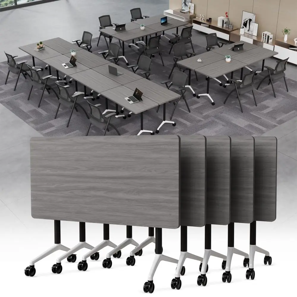 

Conference Table with Wheels, Flip Top Conference Room Table, Modular Mobile Training amp Meeting Room Table Set, Space Saving