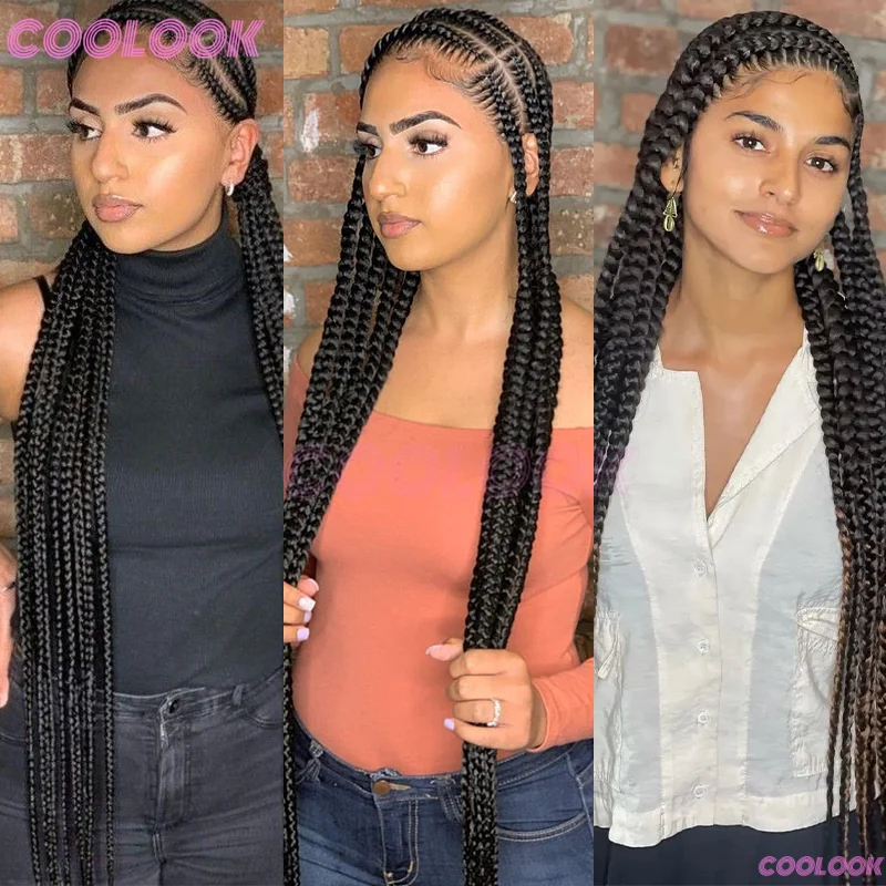 Synthetic Side Part Braided Wigs For Black Women Full Lace Braided Wigs Knotless Box Braids Wig Cornrow Braid Cheap Wigs On Sale