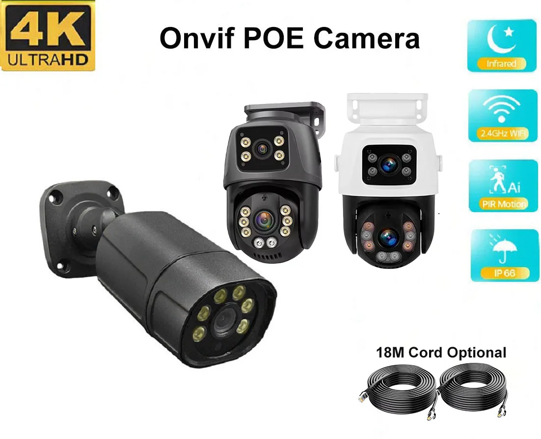 

IP-камера с двумя объективами 4K POE PTZ 360° ° Наблюдение Умный дом Проводное видео Обнаружение движения CCTV 8-мегапиксельная пулевидная камера POE XMeye