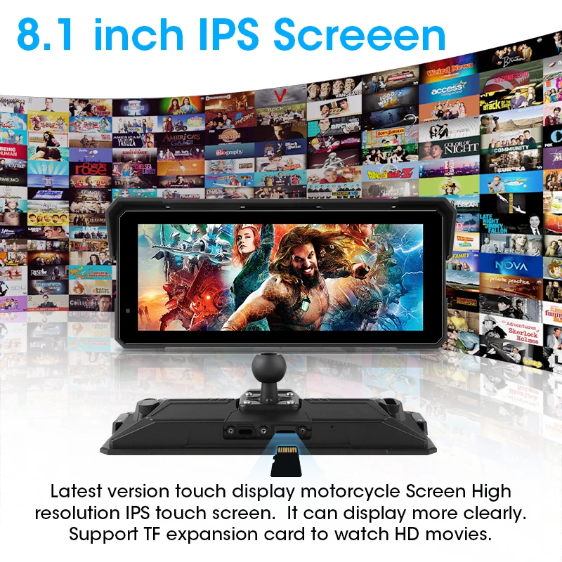 7/8 بوصة المحمولة دراجة نارية مشغل وسائط متعددة اللاسلكية CarPlay أندرويد السيارات لتحديد المواقع والملاحة Airplay شاشة عرض BT مقاوم للماء