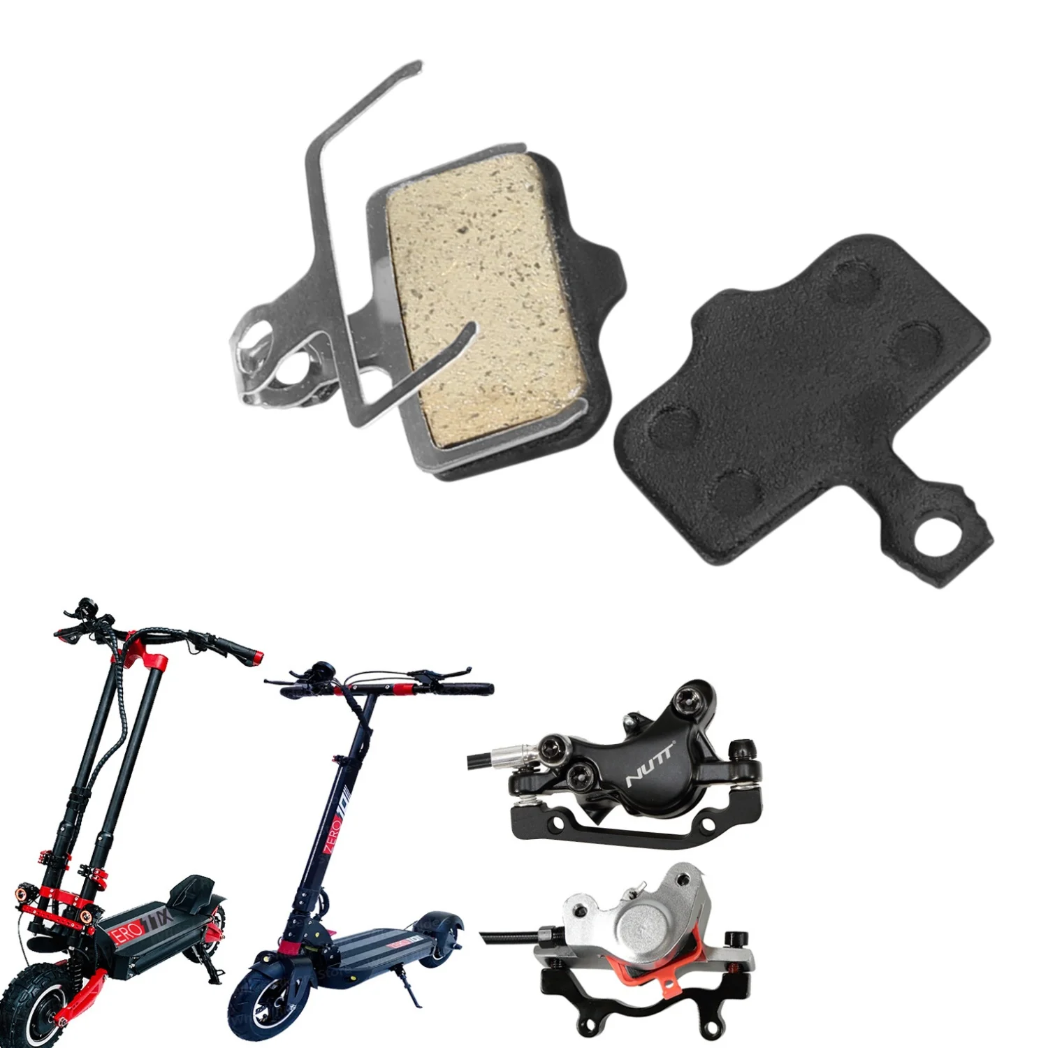 Serie Zero, pastiglie freno semimetalliche per freni a disco NUTT, pastiglie freno a disco, ricambi per biciclette e monopattini elettrici, ricambi per biciclette, pastiglie freno a disco in resina,