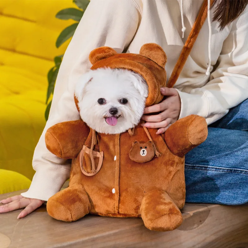 Pet dog cute and cute crossbody bag for autumn and winter, warm outdoor shoulder bag, teddy bear, small puppy universal