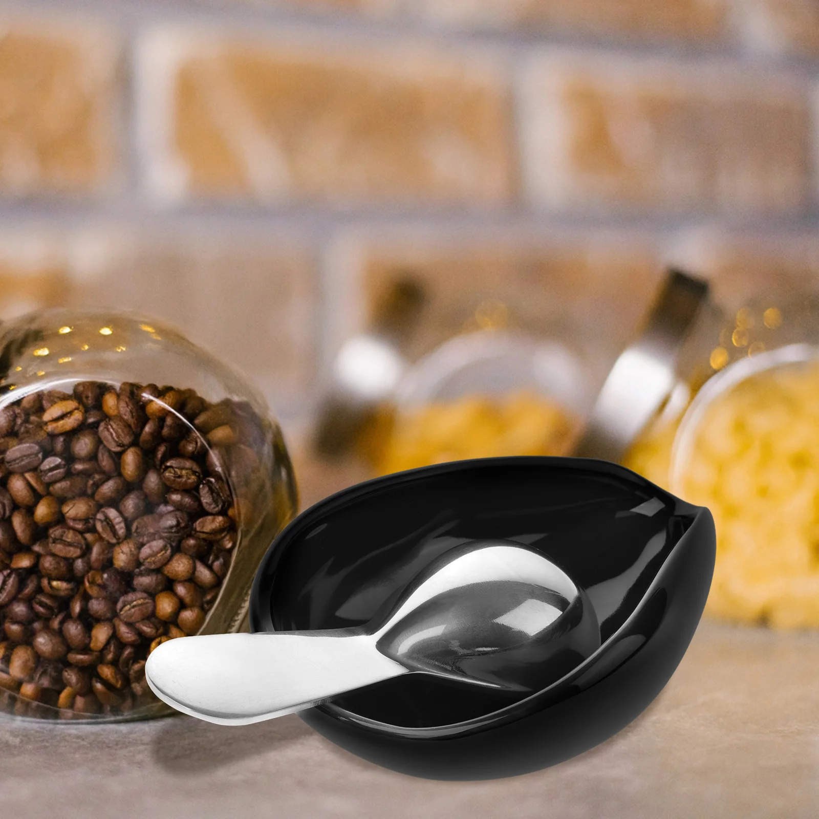 

1Set Coffee Bean Storage Tray Ceramic Dosing Dish Stainless Steel Spoon Multi Use Coffee Bar Accessory Bean Measuring Display