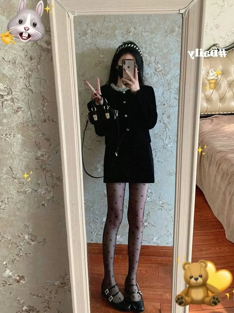 

Ele Rich Girl Autumn Winter Faion Set ort Skirt And Cute Outerwear Two Piece Suite Korean Drama Inspired Chic Look