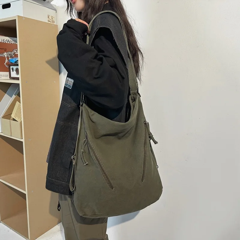 Women's Backpack Multi-Purpose Bag Large Capacity Pure Color Design Versatile Commuter Crossbody Bag Personalized Trendyy Canvas