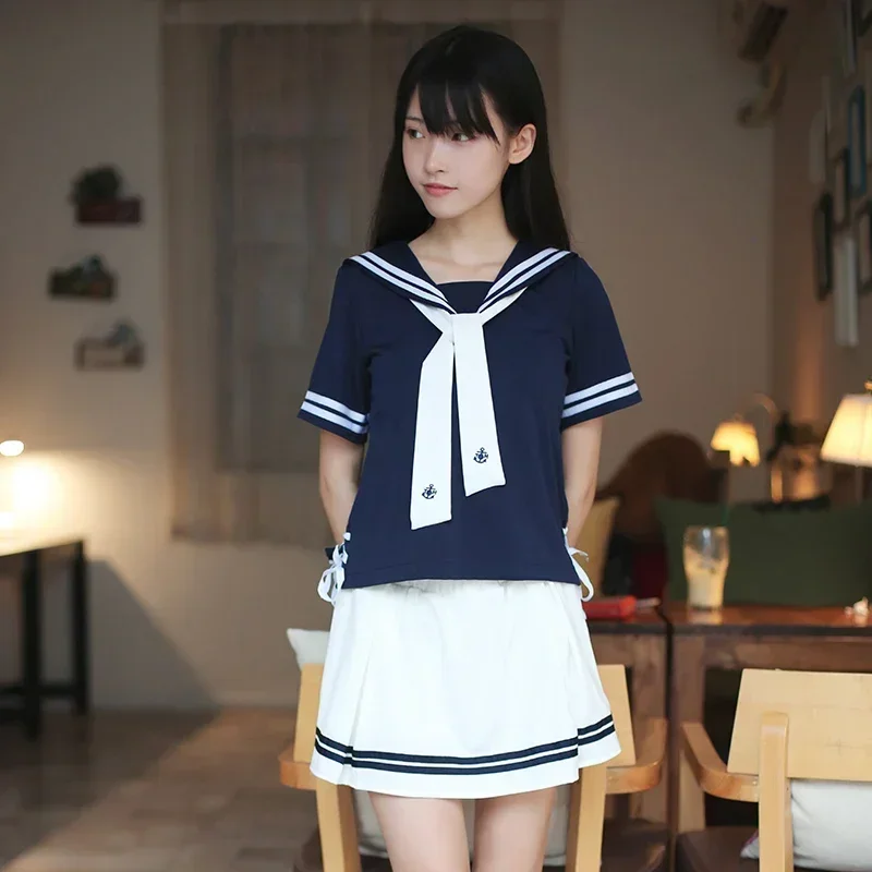 Estate Giappone e Corea del Sud Abito da marinaio bianco stile navy JK Set uniforme a maniche corte con nastro uniforme da scolaretta