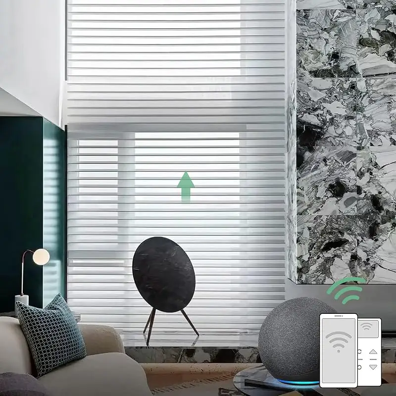 Factory Price Filter Shading For Privacy Protection  Connected By Phone Alexa Google Wifi Motorized Shangri-la Blinds For Window