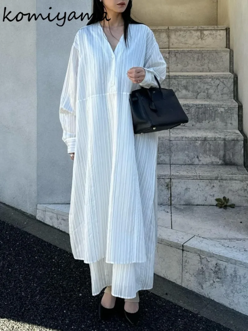 Spring 2024 New Dress Shirtsdresses Women V-neck Long Sleeve Vestidos Mujer Loose Casual Vestido Japan Literary Style Ropa