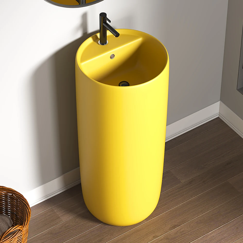 Integrated Pedestal Sink Freestanding Ceramic Wash Basin Small Apartment Bathroom Vanity Narrow Edge Column Washbasin For Home B