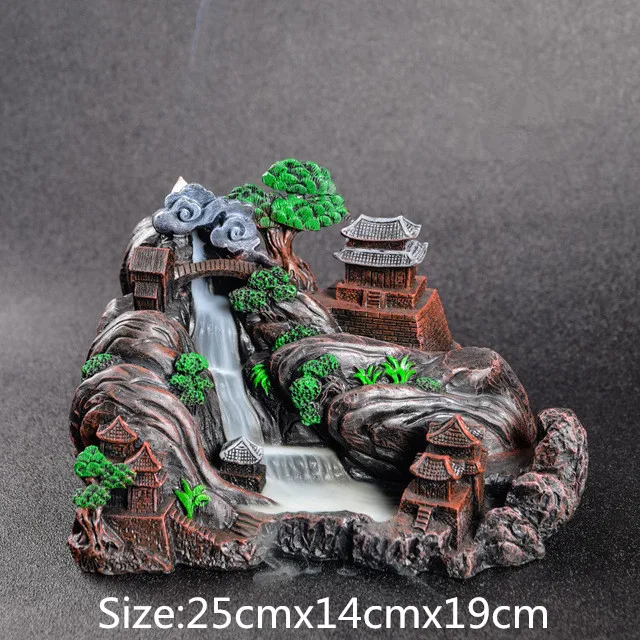 With 20Cones Zen Incense Dragon Resin Home Decoration Waterfall Landscape Censer Backflow Cones