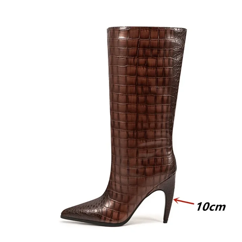 European and American Fashion Kitten and Stone Patterned Ultra Wide Tube Mid Leg Boots 2024 Women's Sleeve Calf Boots