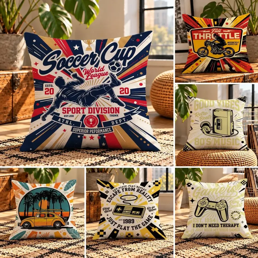 art Retro Theme Badge Poster Cushion Cover Short Plush Throw Pillow Cover Soft Cozy Cushion Case for Sofa Bedroom Home Decor