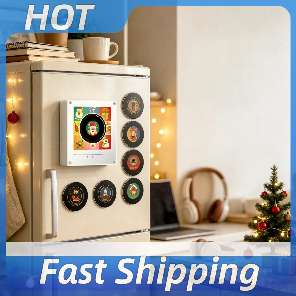 Acrylic NFC Mini Vinyl Record Player Fridge Magnet LED Night Light 8H Music Box Decor Type-C