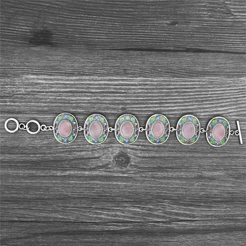 Vintage Oval Quartz Lapis Lazuli Bracelets For Women Bohemia Painting Craft Flower Plant Natural Stone Fashion Bracelet