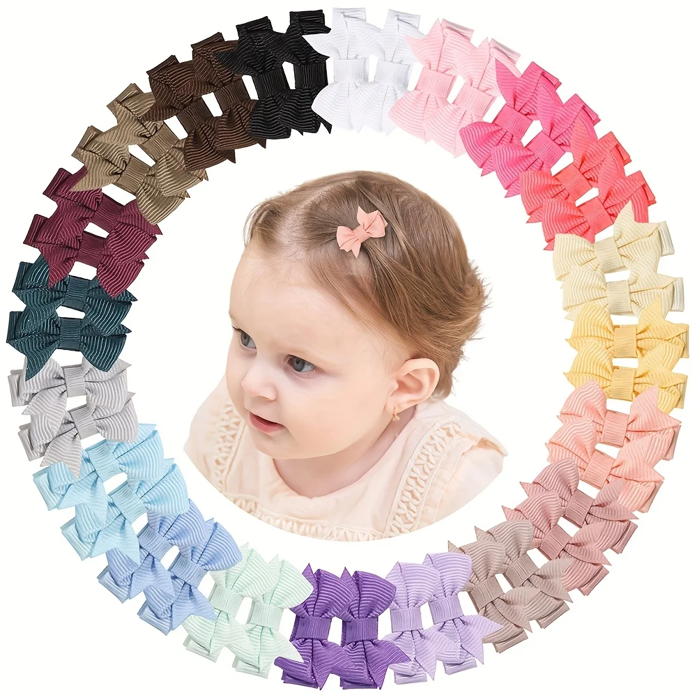 

40pcs/set 1.57'' Baby Girls Solid Bow Hair Clips Cute Mini Grosgrain Ribbon Bowont Hairpins Barrette for Kids Hair Accesories
