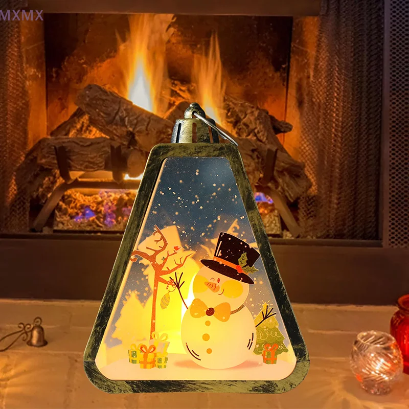 Lâmpada de vento retrô de natal, castiçais led de natal, lanterna globo de neve, presentes iluminados de papai noel, ornamento iluminado de natal de inverno
