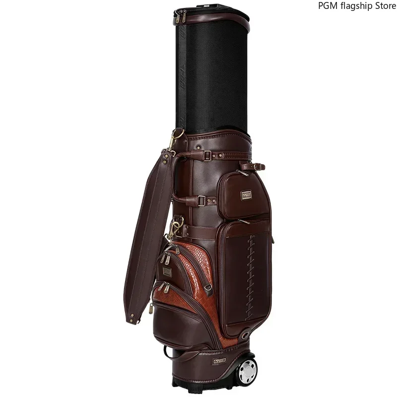 PGM Golf Bag with Pulleys, Microfiber Leather Aviation Bag, Multifunctional Telescopic Golf Bag QB044