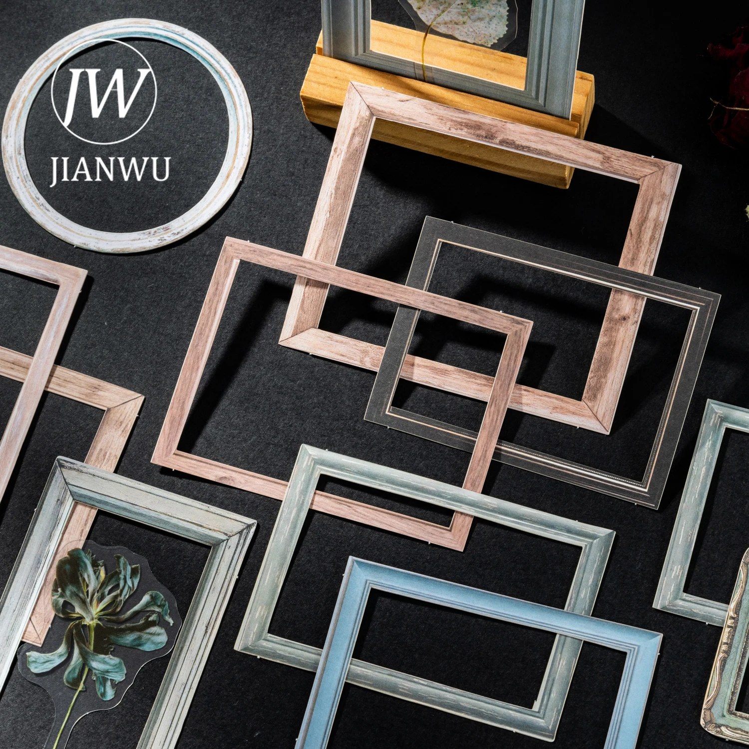 

JIANWU Photo Frame Aesthetics Series Vintage Flower Hollow Border Landscape Material Collage Sticker Creative Journal Stationery