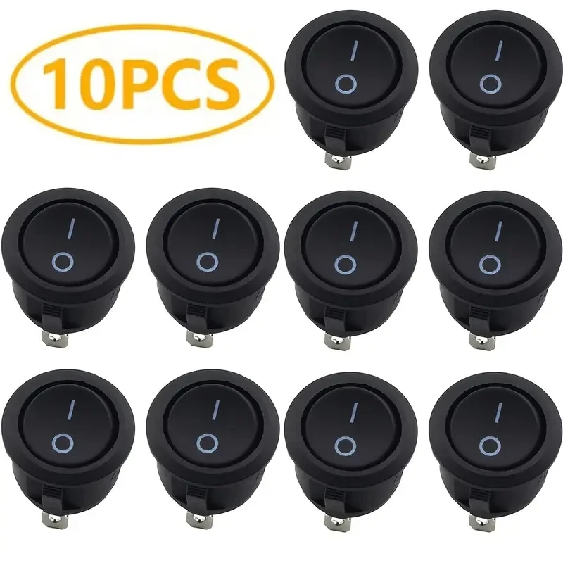 10er-Pack, kleine Kippschalter mit zwei Kontakten, runde Wippschalter zum Ein- und Ausschalten, mit LED-Beleuchtung, für Armaturenbretter in Autos, für den Einsatz in Booten, für Lkw, 3A 250V AC, 6A
