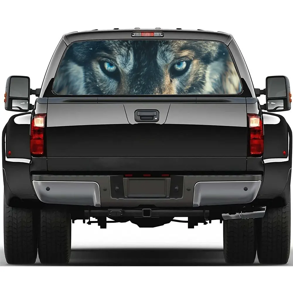 Wolf with Blue Sharp Eyes Car Rear Window Sticker, Suitable for Trucks and Cars, Car Vinyl Wraps Decal Decorative Gifts