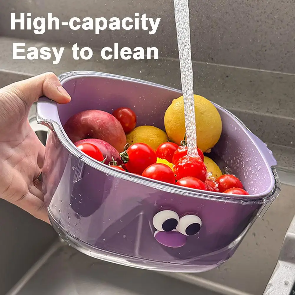 Double-layer Drain Basket Dopamine Household Cute Cleaning Fruit Two-in-one Basket Filter Thickened Plate Water Washing W3D5