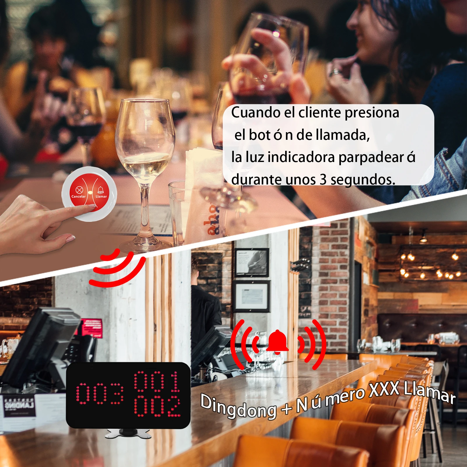 Wireless Waterproof Waiter Call System 1 Receptor 15pcs Call Button Bar Restaurant Store Pager Call Server System in Spanish