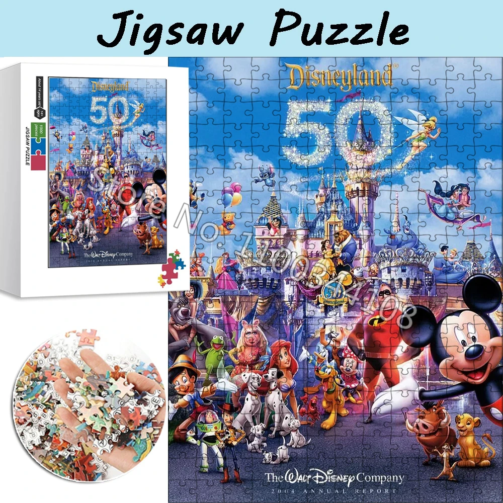 Disney ครบรอบจิ๊กซอว์ปริศนา Disneyland Mickey Mouse 300/500/1000 ชิ้นปริศนาเด็กยากเกมของเล่นทําด้วยมือ