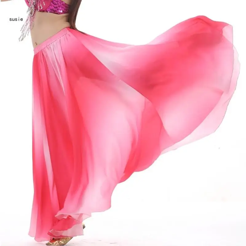 Women Gradients Belly Lyrical Dance Wrap Skirt Lady Swing Long Overskirt Costume X7YA