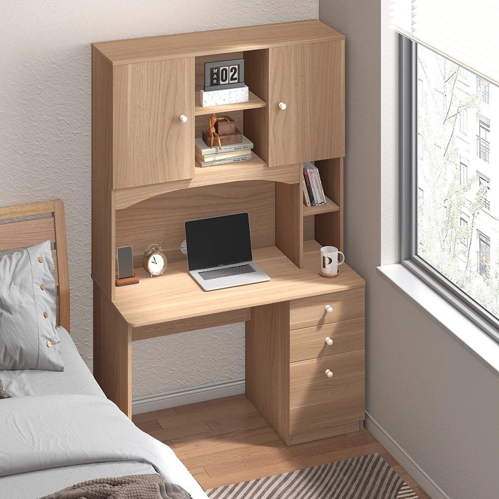 

Modern Solid Wooden Chair Integrated Bookshelf Desk Home Bedroom Student Study Writing Desk Desktop Computer Solid Wooden Table