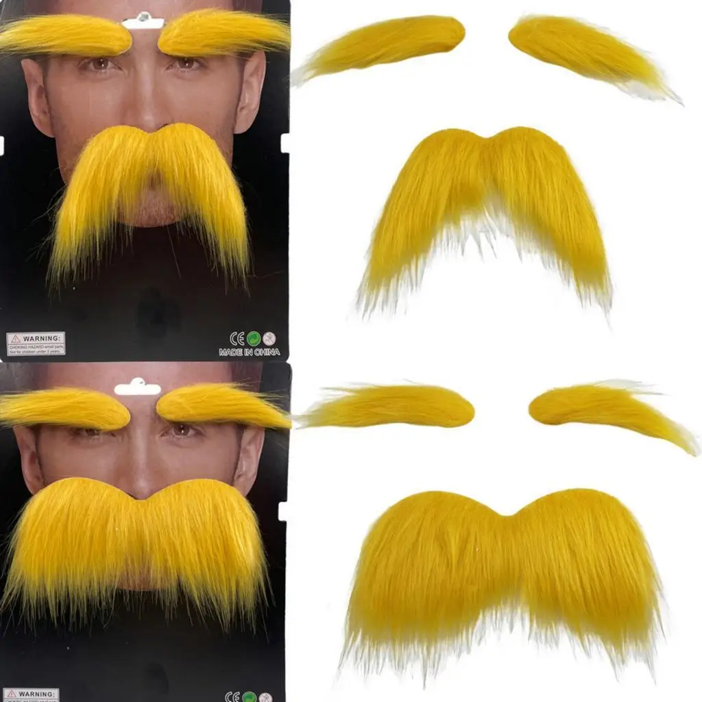Fake Mustache and Eyebrows Self Adhesive Beard Kit Novelty Facial Hair Props for Festival Cosplay Events